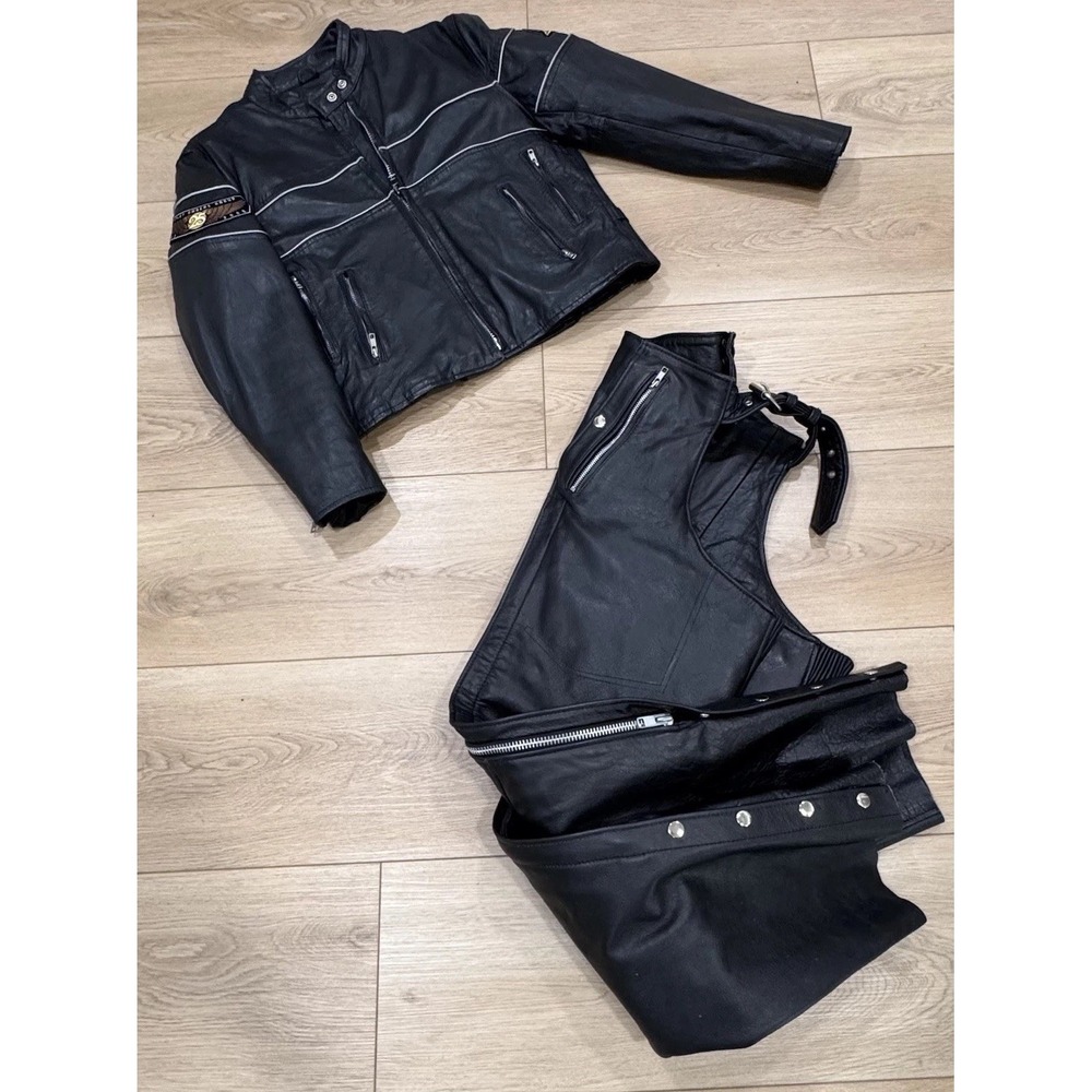 Harley Longrider Leather Women's Biker Set Sz XXL Reflective Jacket Sz L  Chaps